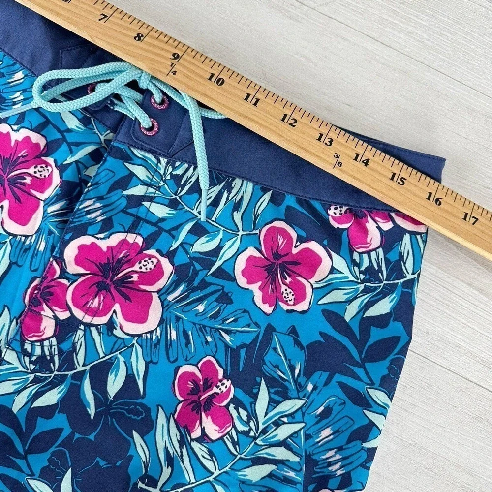 Vineyard Vines Men's Ocean Floral Board Shorts Size 32 Blue Pink Tie Waist Beach